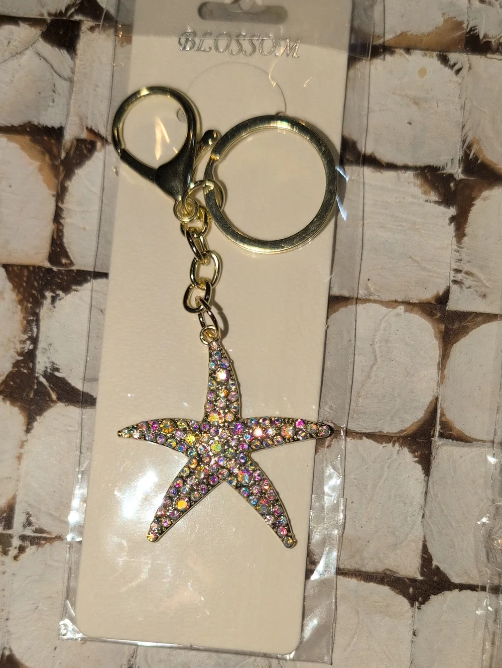 Blossom Gold Starfish Keychain with Multicolor Crystals